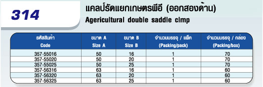 ตาราง แคลมป์รัดแยกเกษตรพีอี (ออกสองด้าน)